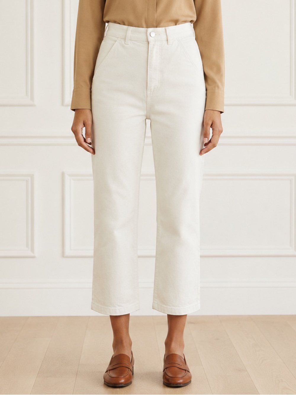 Everlane Straight Leg Crop Chino Pants Sz 4 Bone High Rise Cotton Twill Stretch